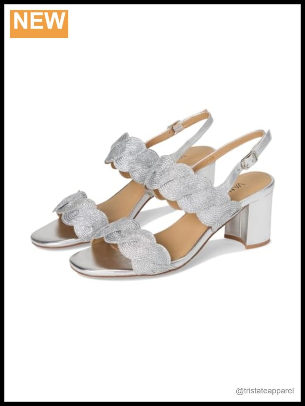 VANELi Womens Lettie Woven Metallic Block Dress Sandals Mid Heel